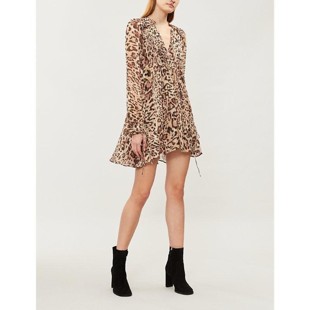 The Couples Leopard Gold Accent Mini Dress, Size Small
